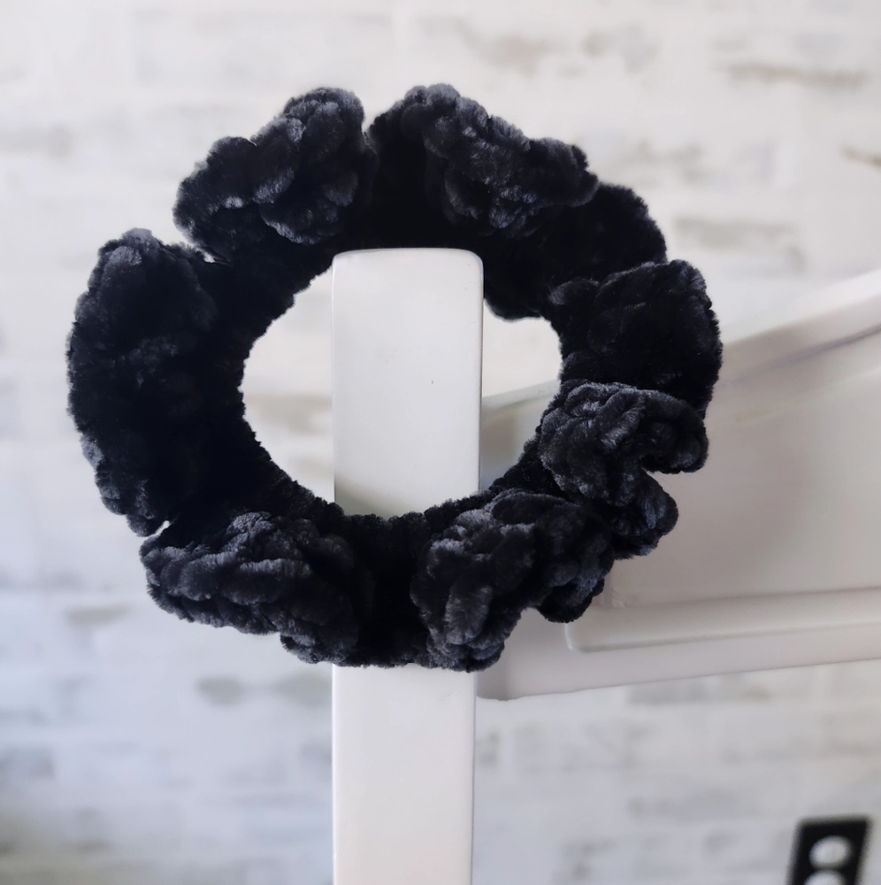 3/$15! Handmade Crocheted Black Velvet Yarn Scrunchie